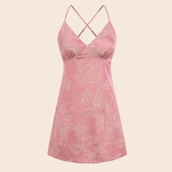 Cider Floral Criss Cross Satin Mini Dress Size Medium - Picture 1 of 14